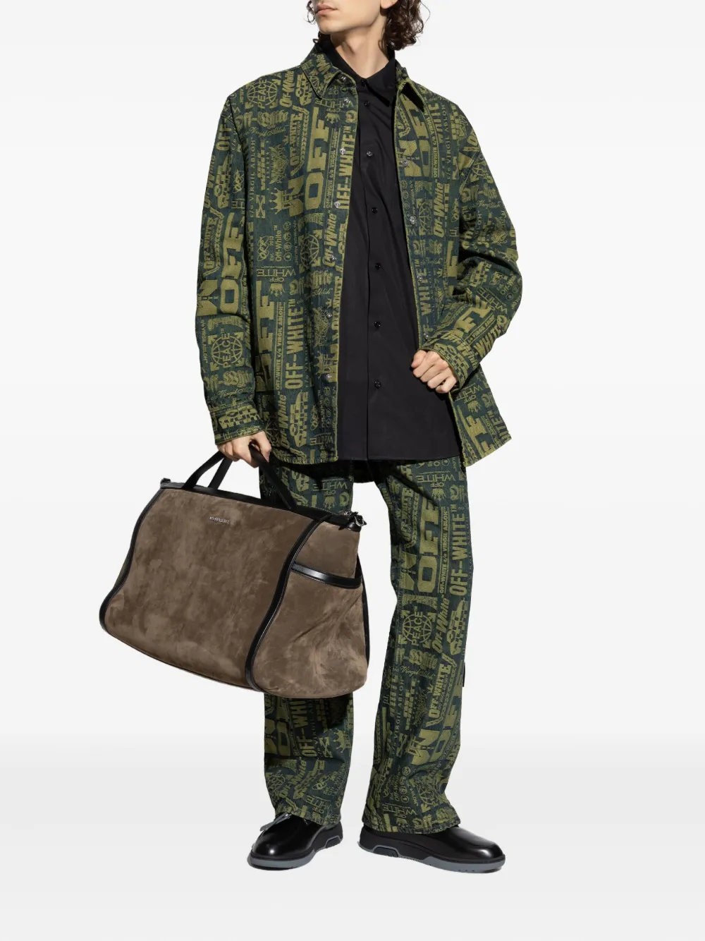 Off-White Denim overhemd met logopatroon - Groen