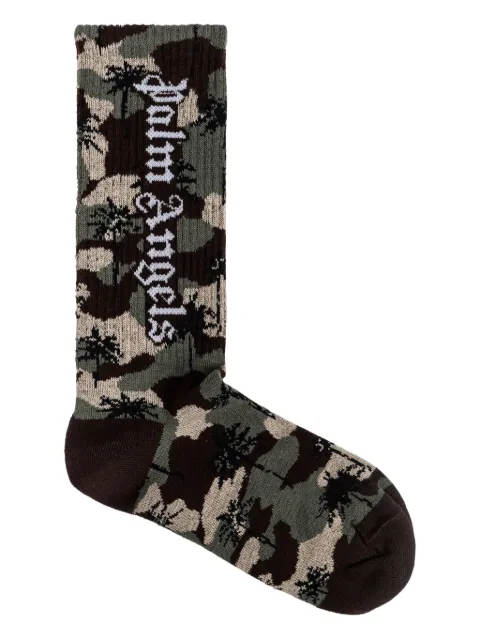 Palm Angels Kids logo-print camouflage socks