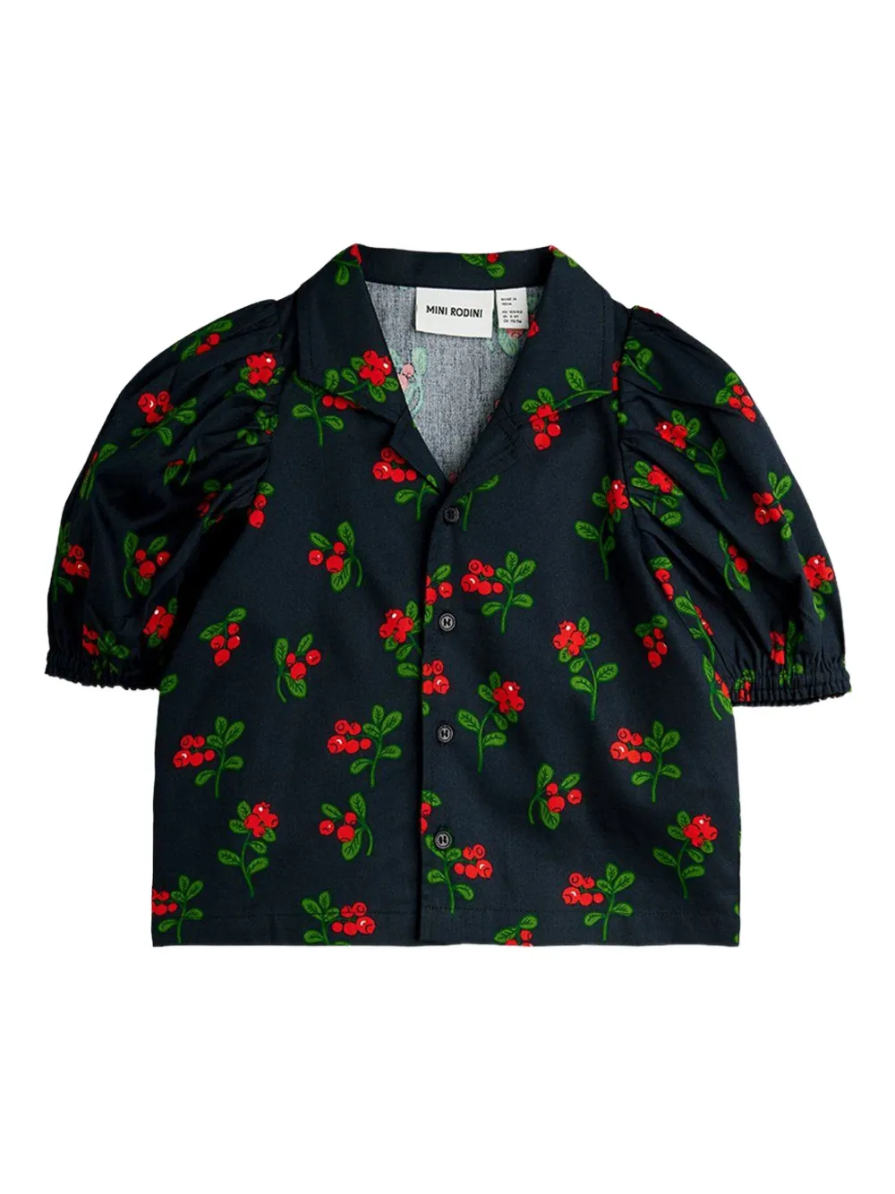 Mini Rodini puff-sleeve floral top | Black | Image 1