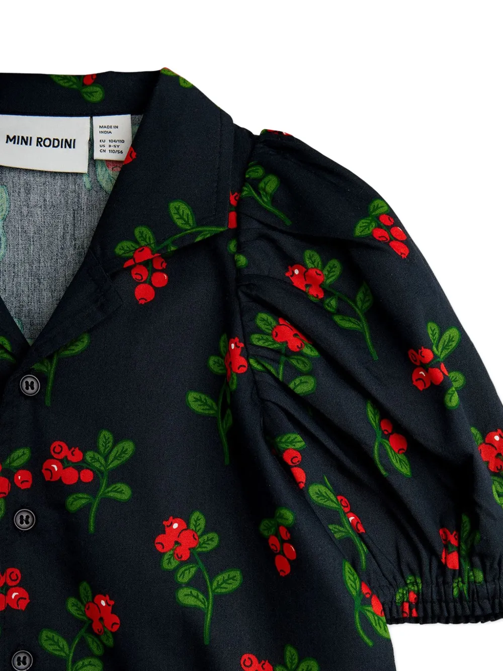 Mini Rodini Top met pofmouwen en bloemen Zwart