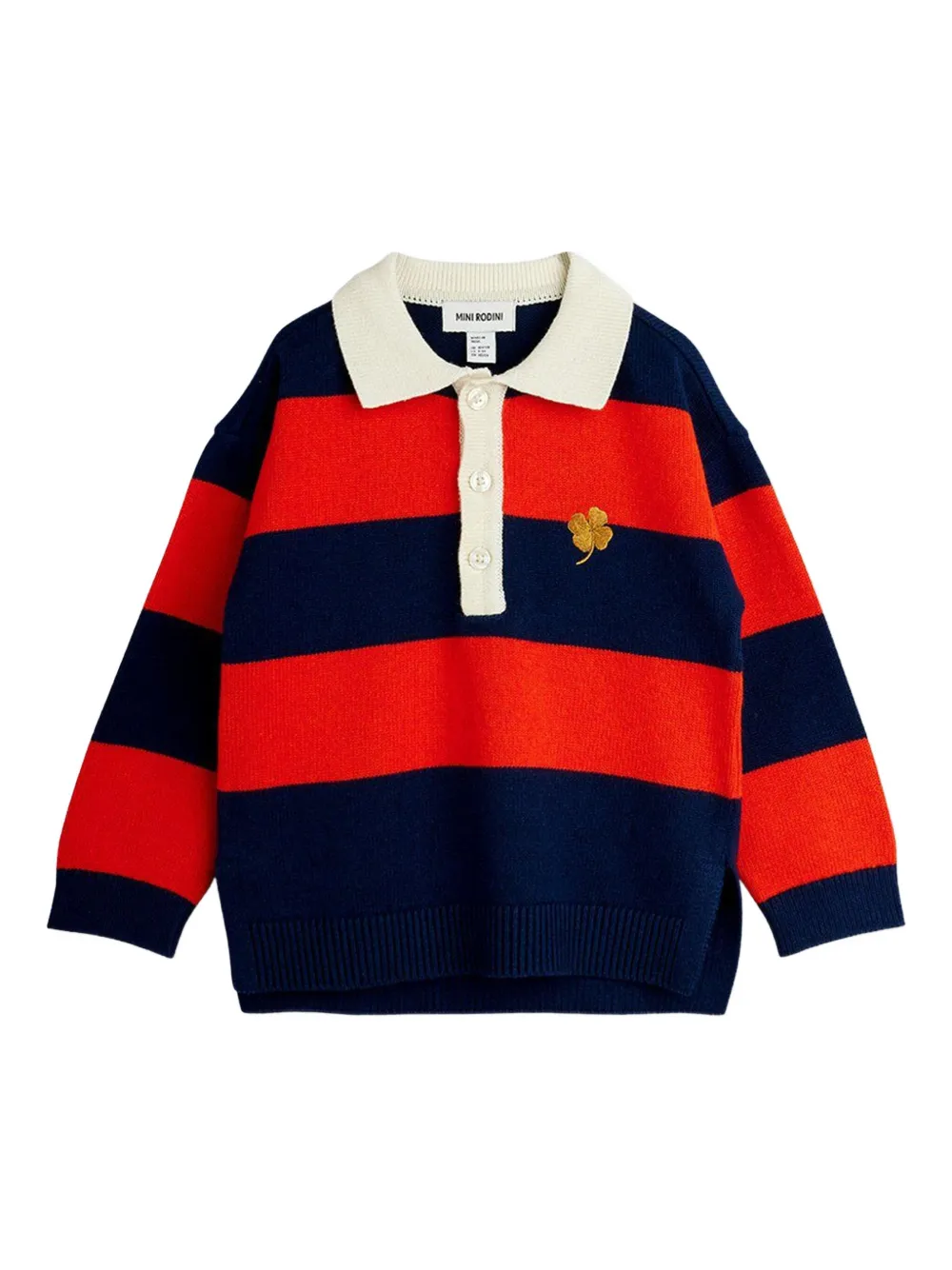 Mini Rodini Striped Cotton And Wool Polo Sweater In Multi