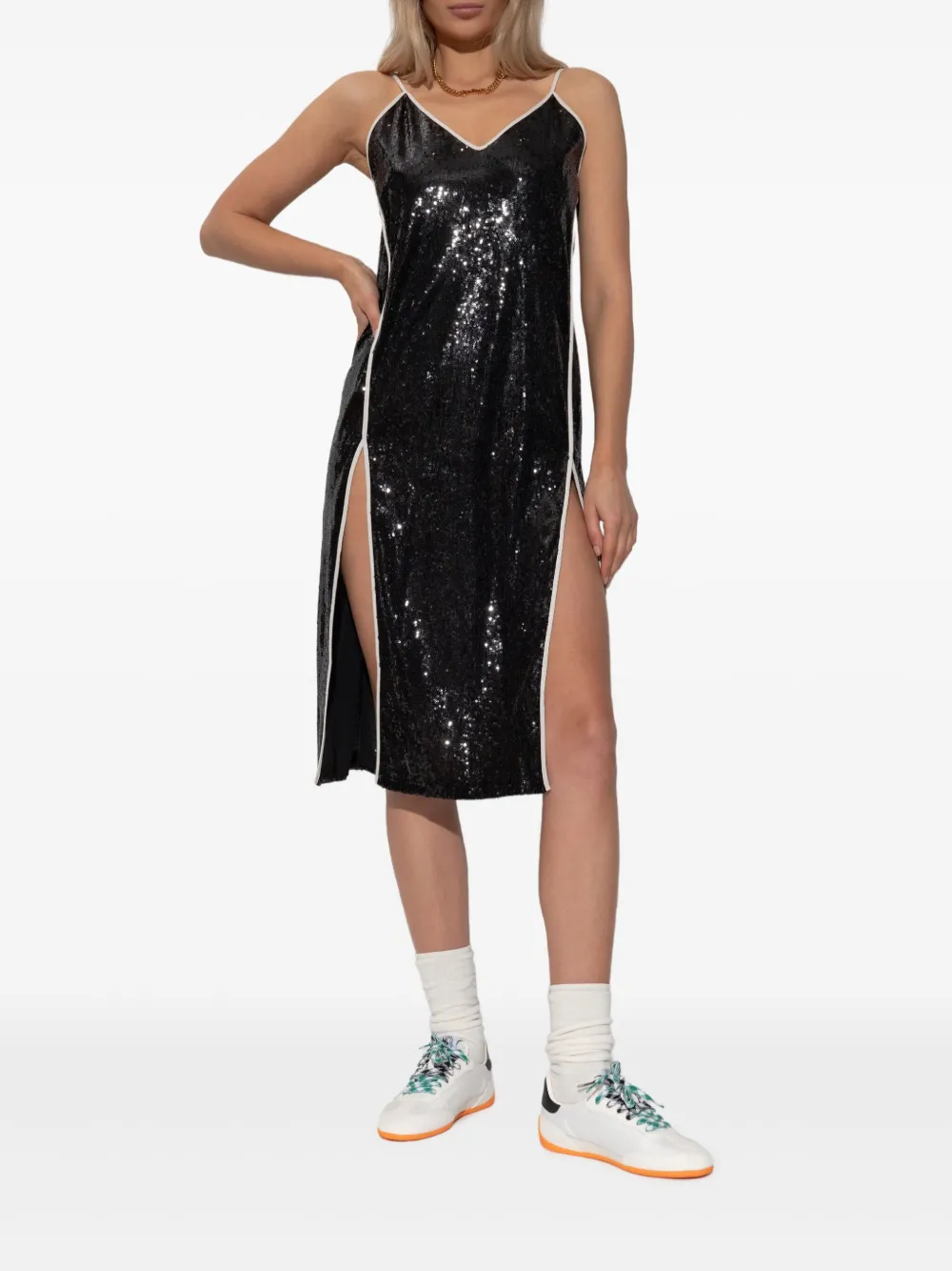 Palm Angels Mini-jurk met pailletten en split Zwart