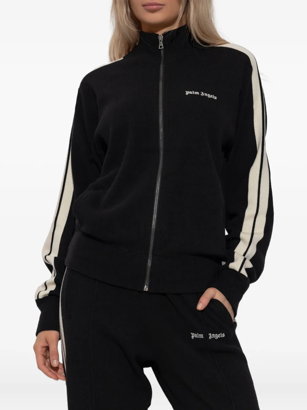 Palm Angels Sweater met gestreepte mouwen en rits Zwart