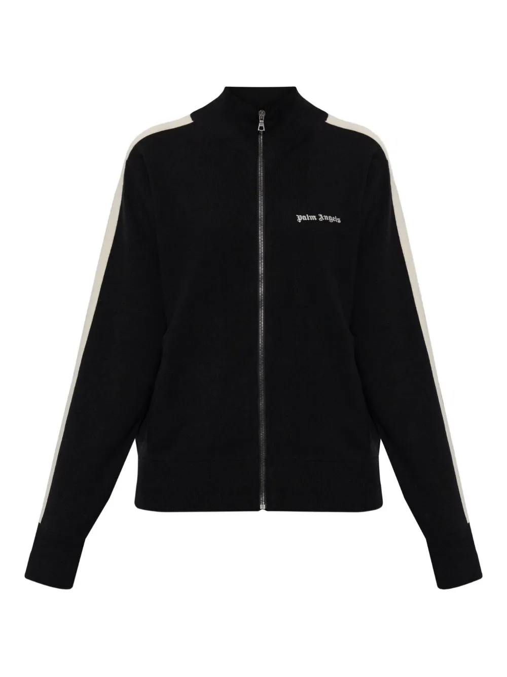 Palm Angels Striped-sleeve Zip-up Sweatshirt In Black