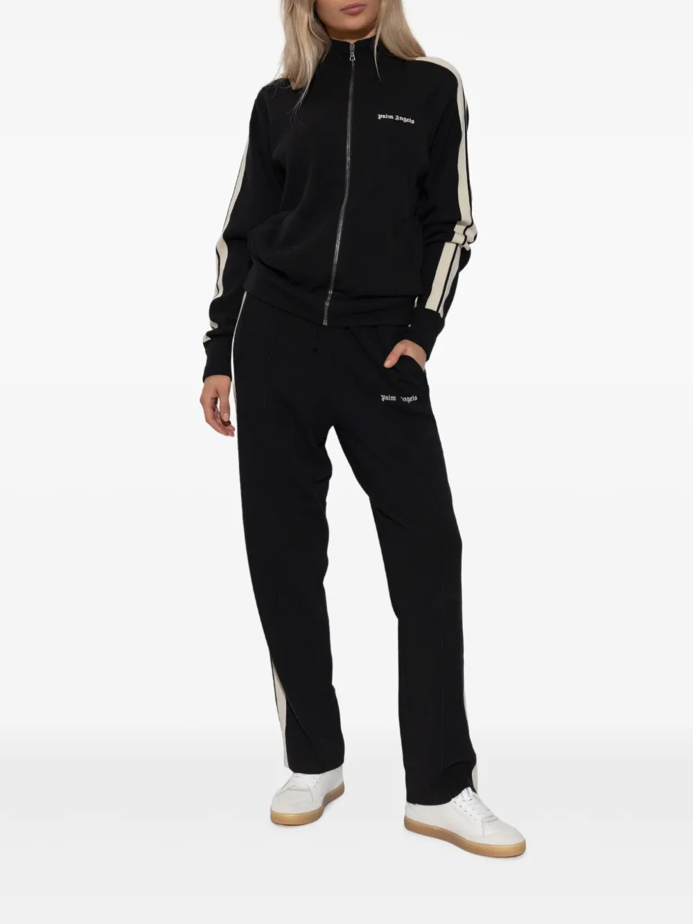 Palm Angels Sweater met gestreepte mouwen en rits Zwart