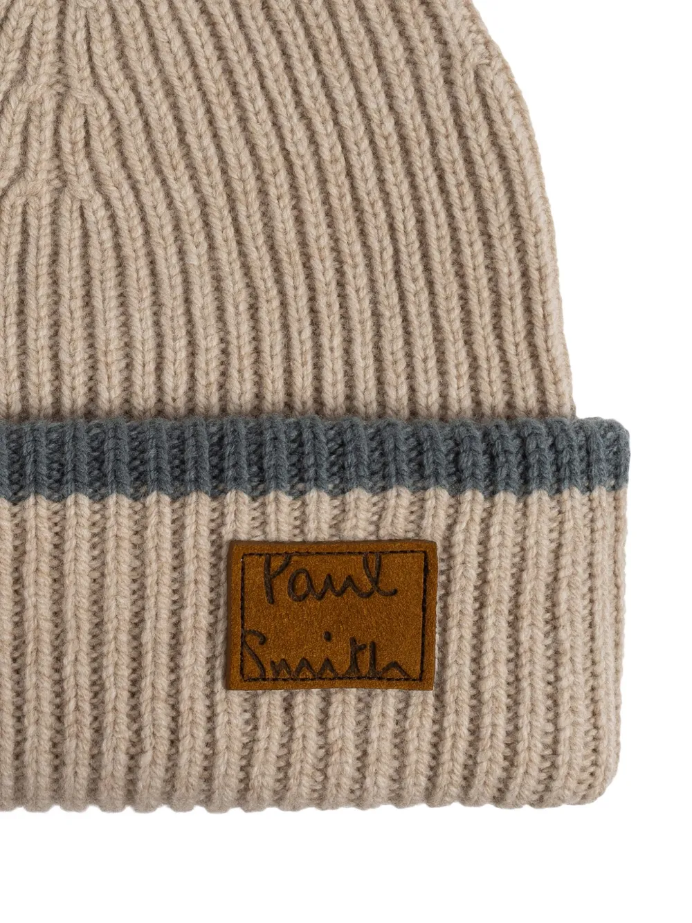 Paul Smith Ribbed Logo-patch Beanie In Neutral