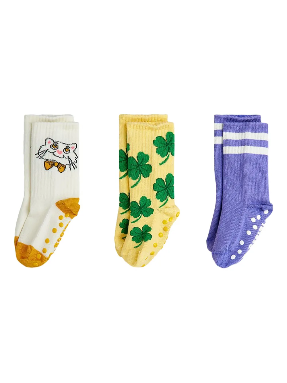 Mini Rodini Cat Clover Striped Socks (pack Of Three) In Multi