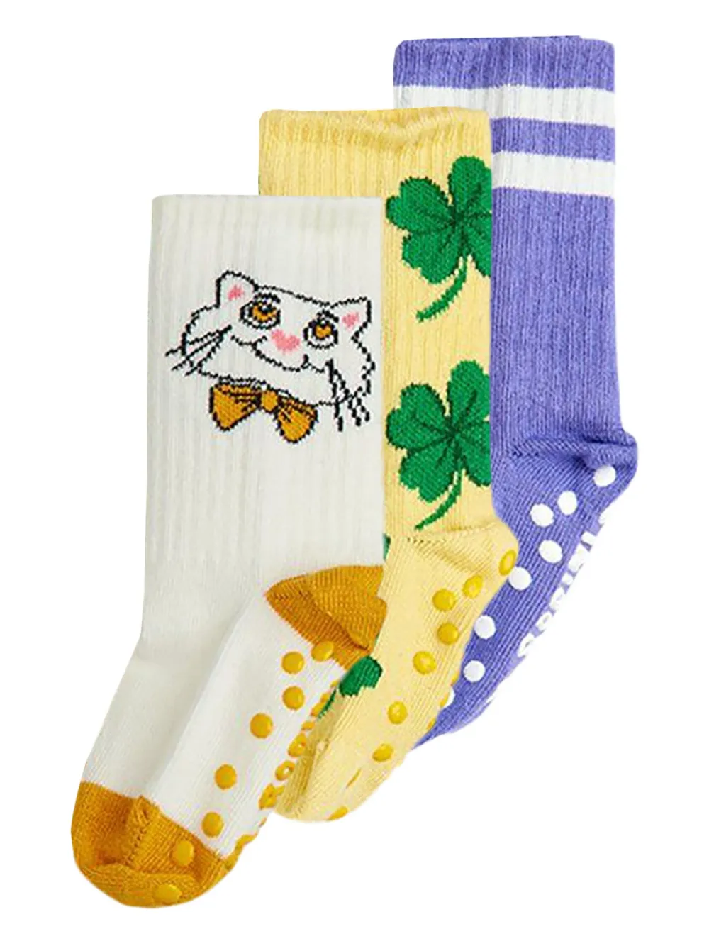 Mini Rodini Cat Clover Striped Socks (pack Of Three) In Multi
