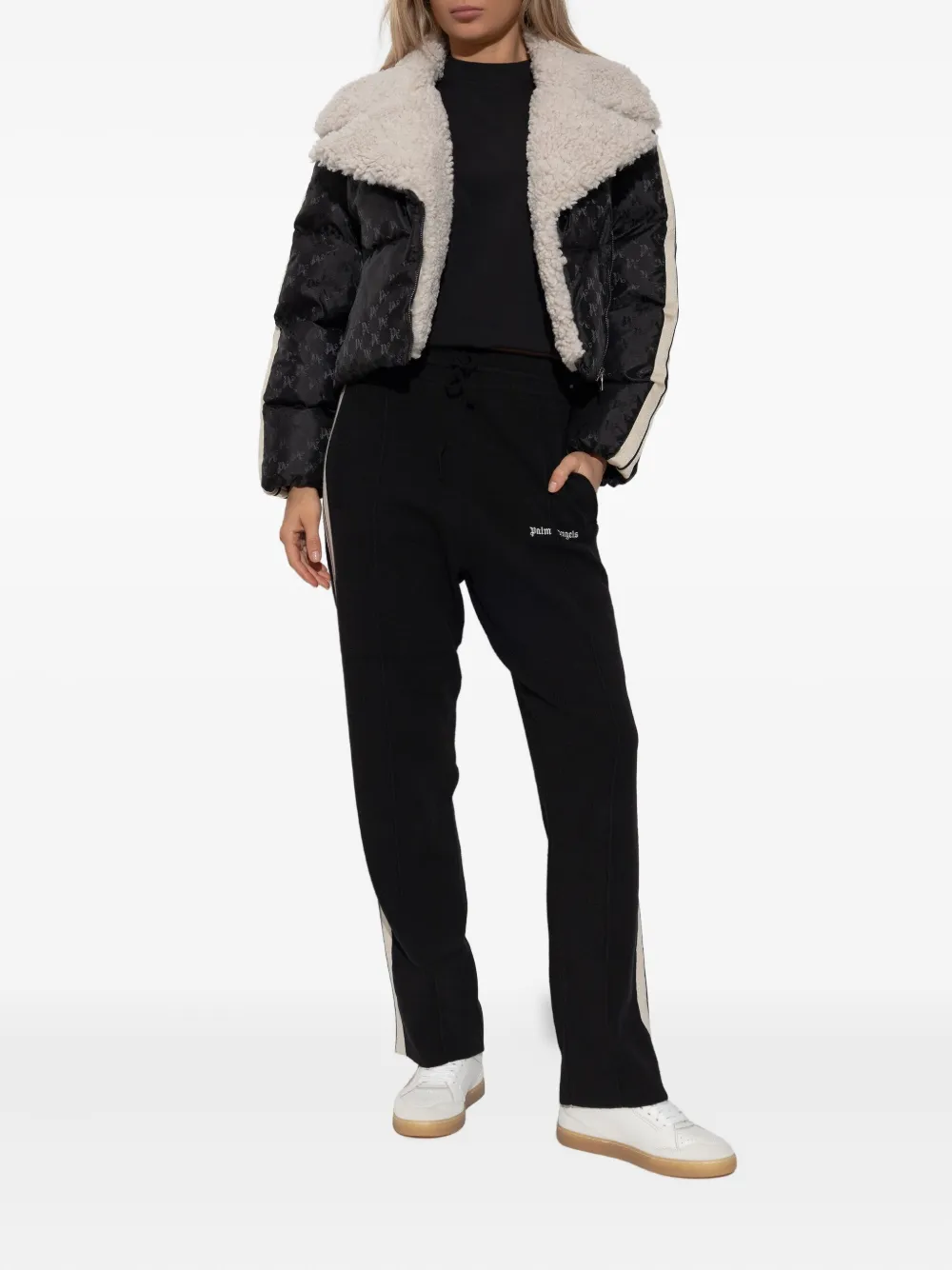 Palm Angels Patterned Faux-fur Jacket In Black