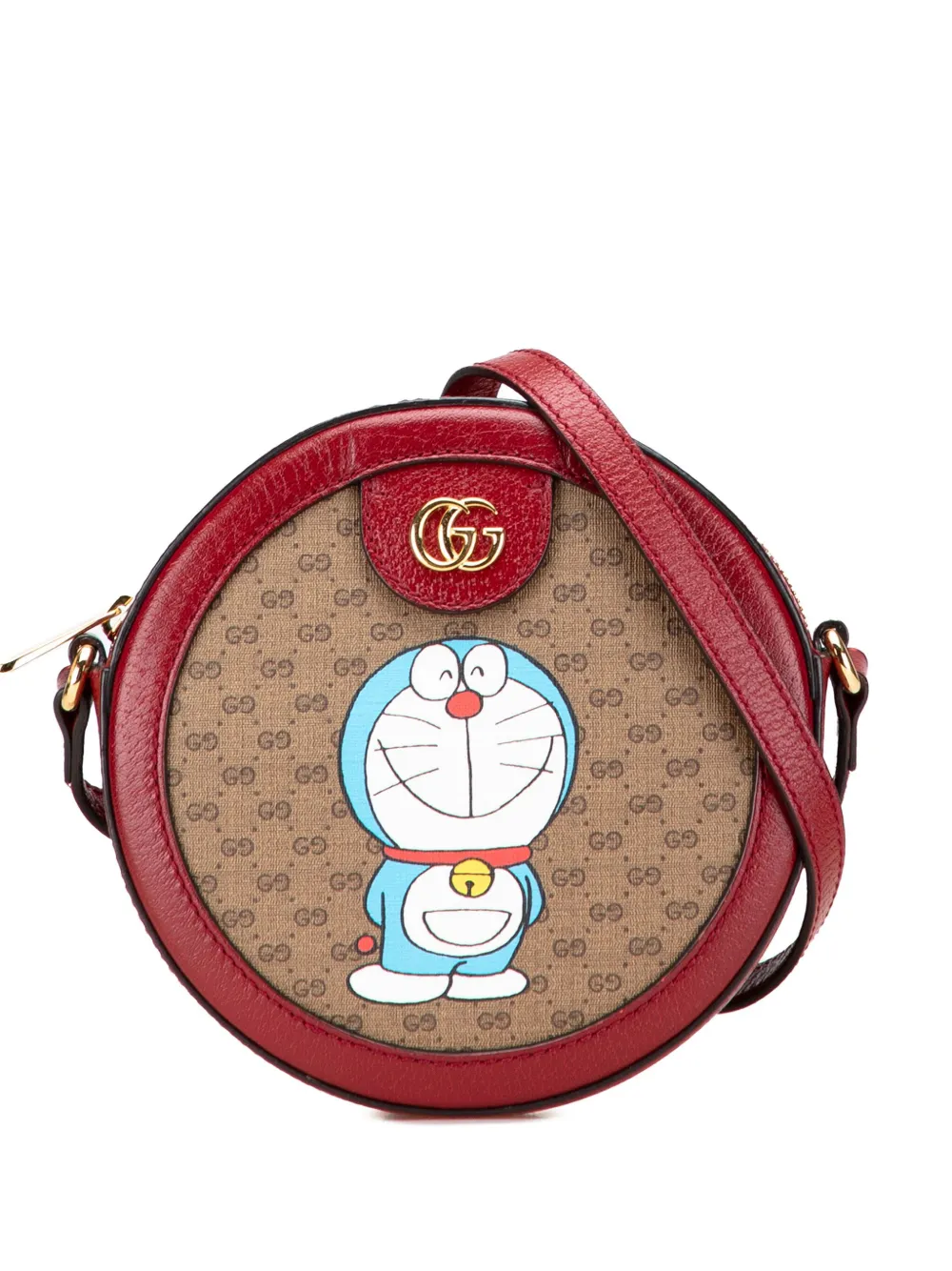 Gucci Pre-Owned 2016-2025 マイクロ GGスプリーム ドラえもん ラウンド ショルダーバッグ - ブラウン Gucci Pre-Owned 2016-2025 マイクロ GGスプリーム ドラえもん ラウンド ショルダーバッグ - ブラウン