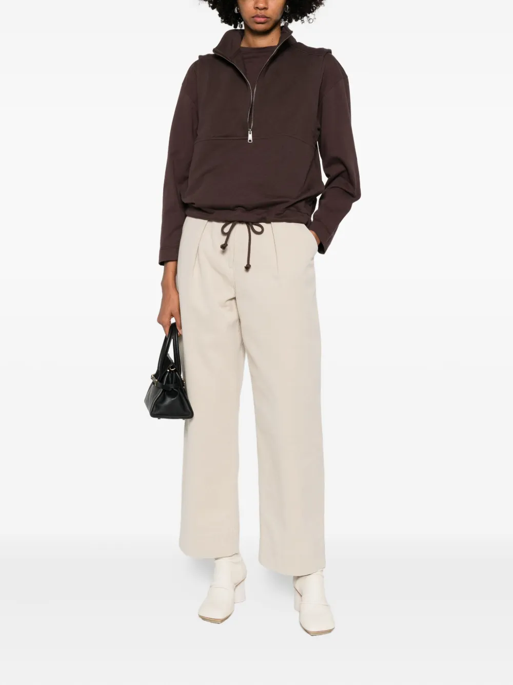 Mhl By Margaret Howell Half-zip Funnel-neck Top In Brown