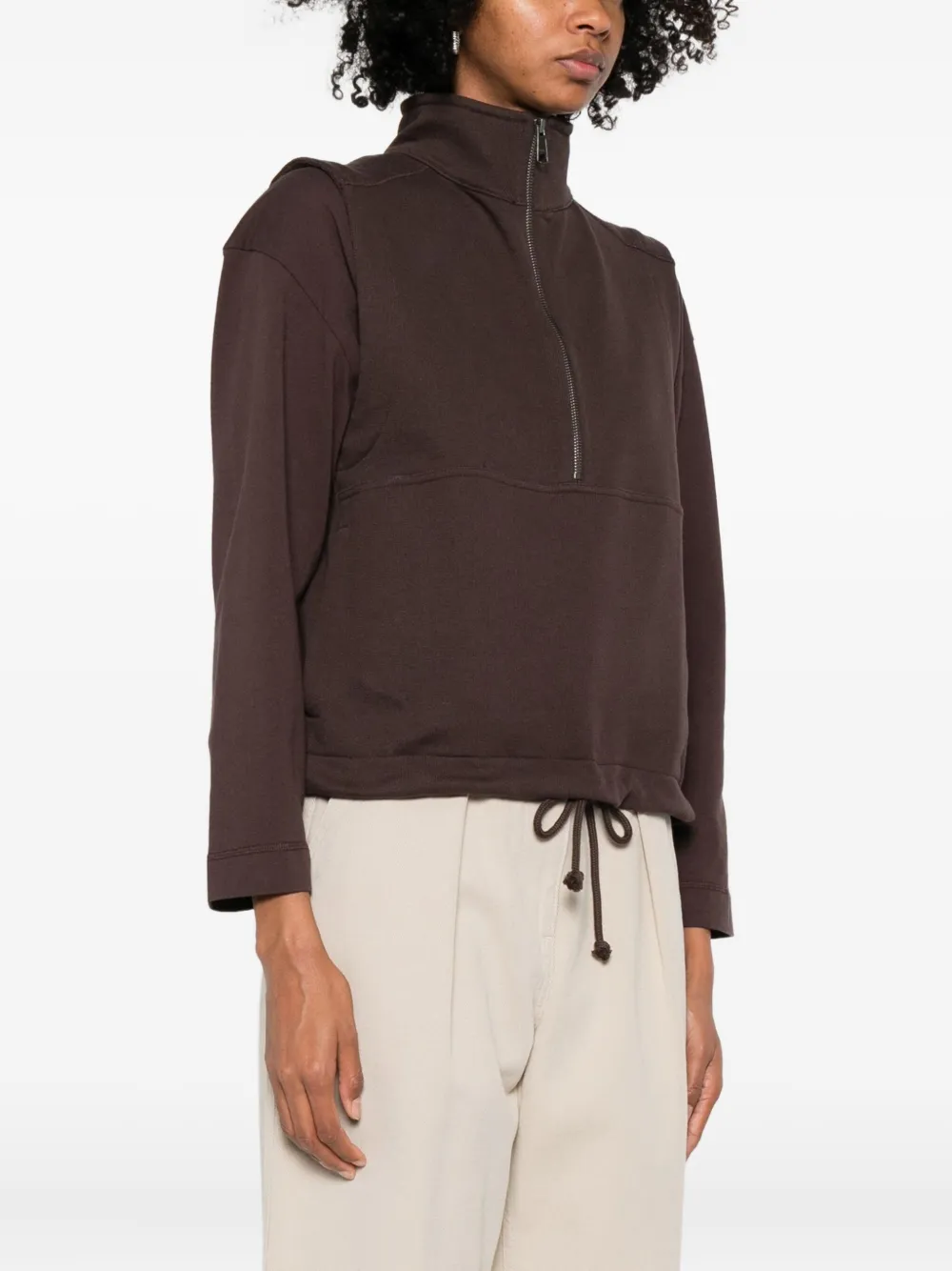 Mhl By Margaret Howell Half-zip Funnel-neck Top In Brown