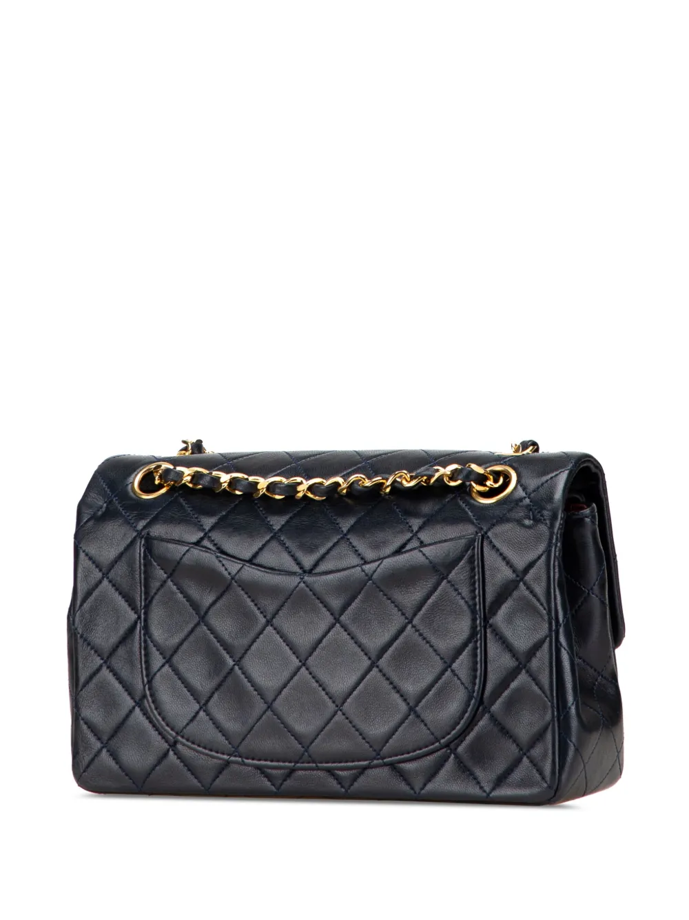 Pre-owned Chanel 1989-1991 Small Classic Lambskin Double Flap Shoulder Bag In Blue