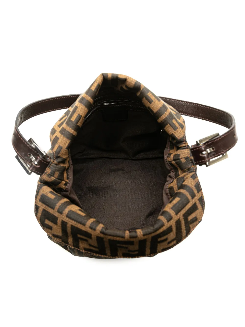 Pre-owned Fendi 2000-2010 Zucca Canvas Double Flap Shoulder Bag In Brown