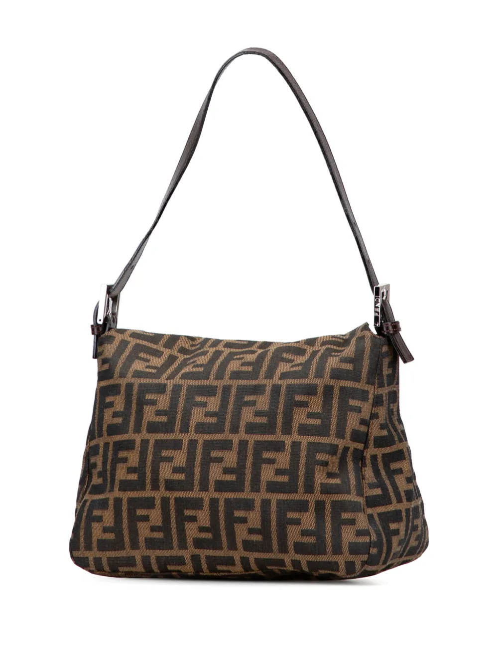 Pre-owned Fendi 2000-2010 Zucca Canvas Double Flap Shoulder Bag In Brown