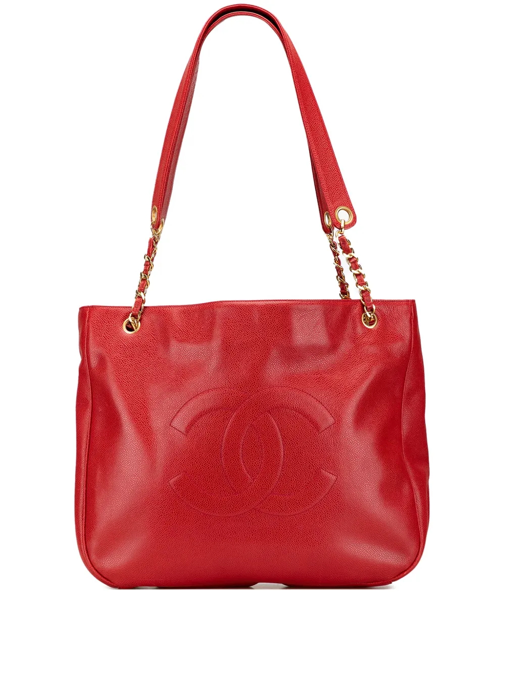Pre-owned Chanel 1994-1996 Cc Caviar Chain Tote Bag In Red
