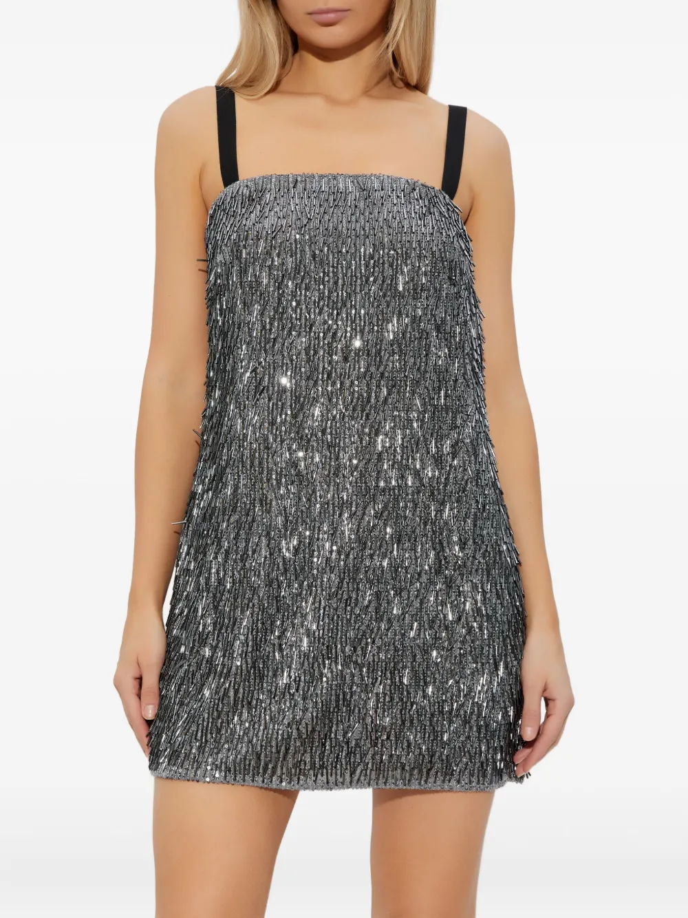 Dolce & Gabbana Mini Dress With Spaghetti Straps And Sequins In Gray