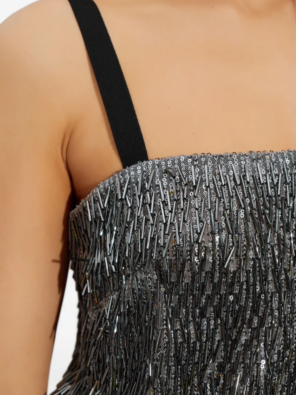 Dolce & Gabbana Mini Dress With Spaghetti Straps And Sequins In Gray