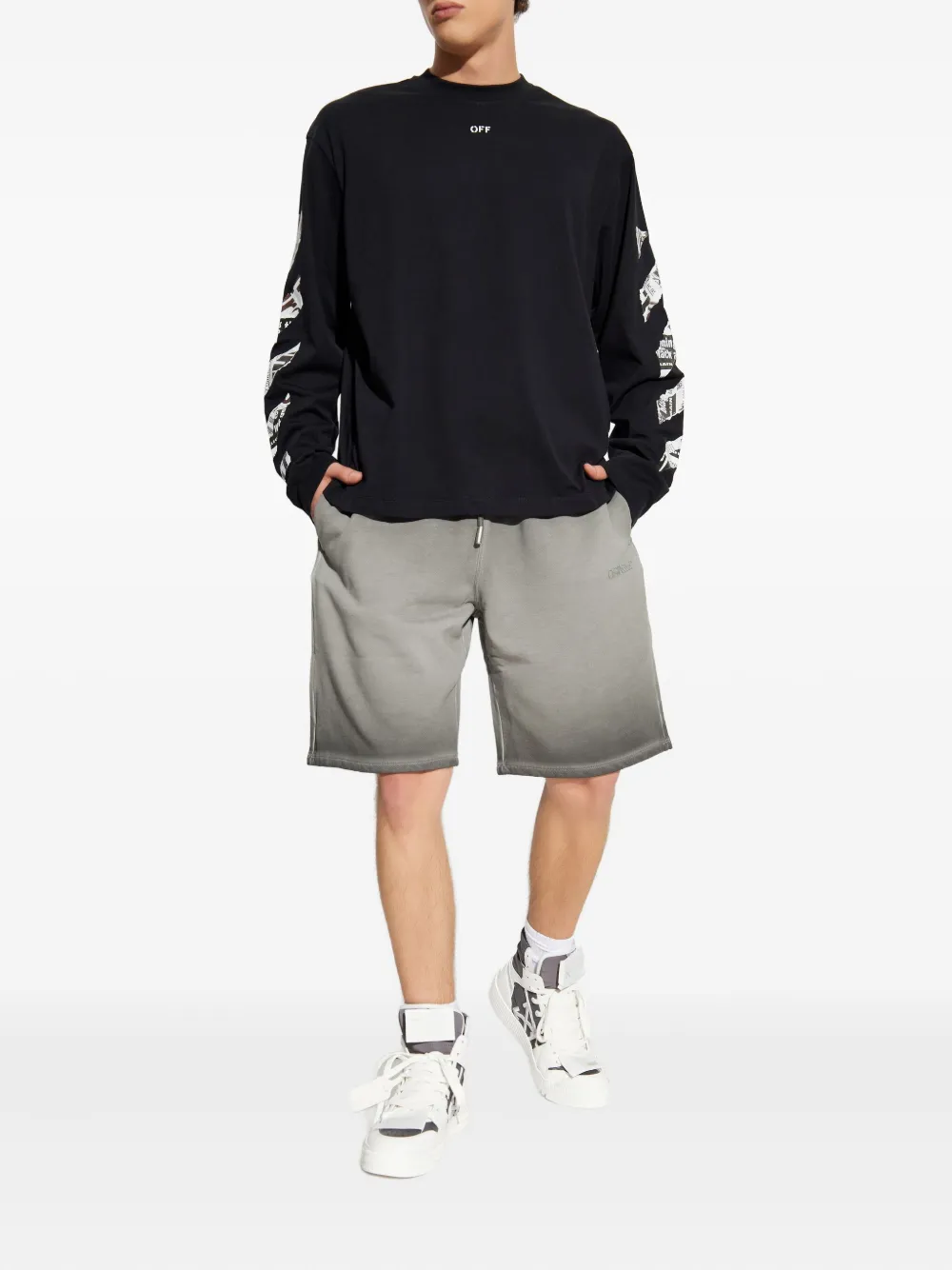 Off-White T-shirt met lange mouwen en grafische print - Zwart