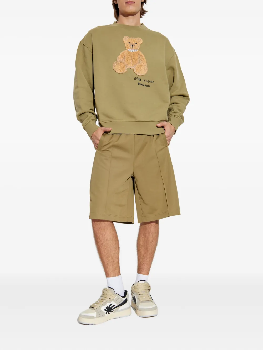 Palm Angels Sweater met teddy-applicatie en ronde hals - Groen