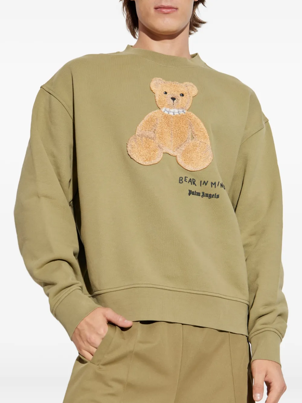 Palm Angels Sweater met teddy-applicatie en ronde hals Groen