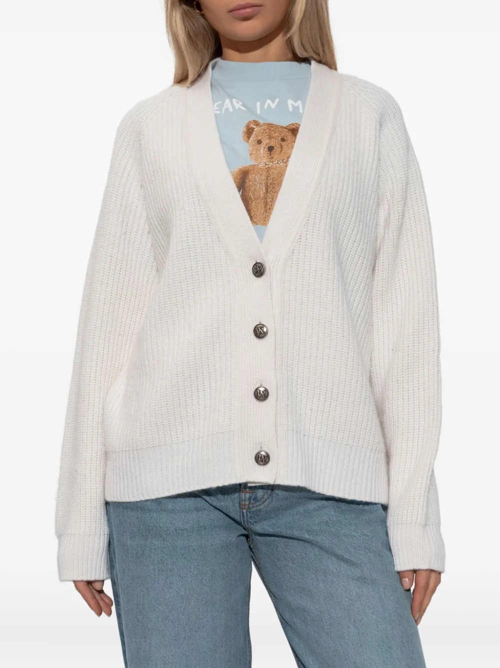 Palm Angels V-neck Buttoned Cardigan In Neutral