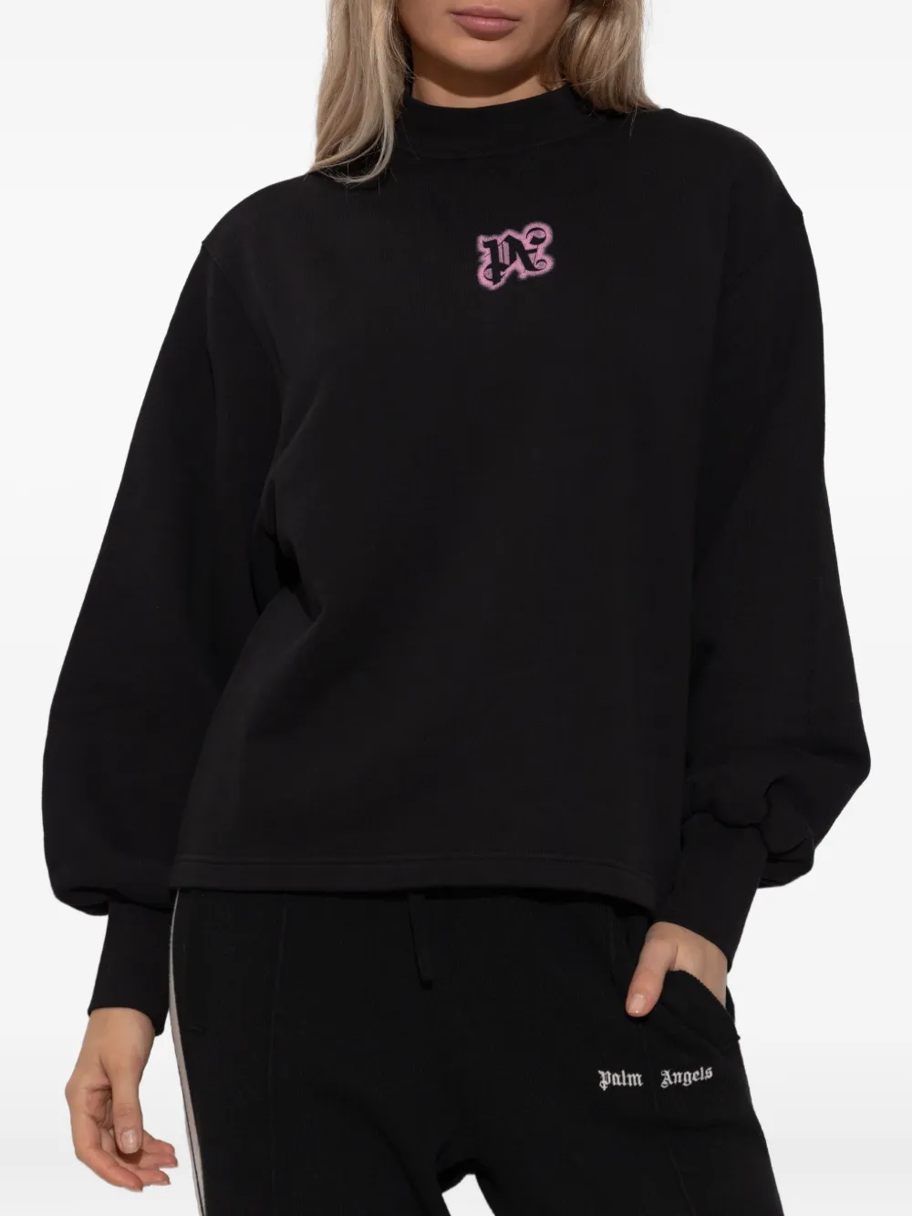 Palm Angels Sweater met logodetail en ronde hoge hals Zwart