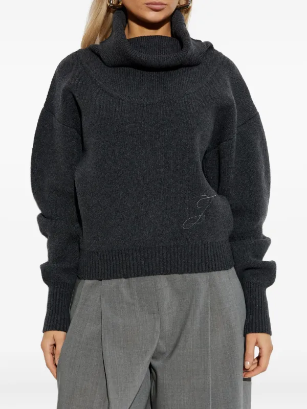 Jacquemus Pallone Turtleneck Embroidered Sweater | Grey | FARFETCH