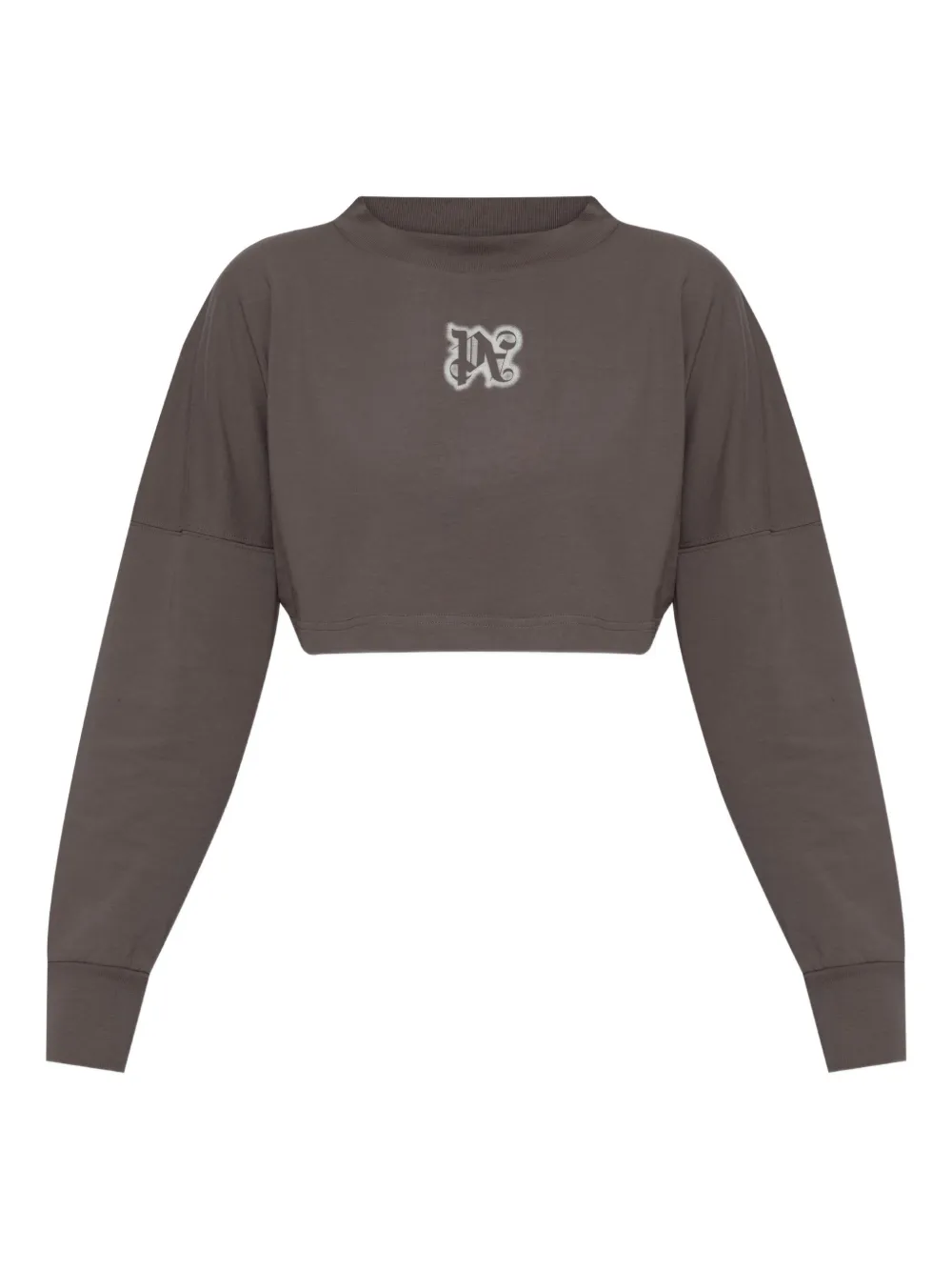 Palm Angels Logo-print Cropped Sweatshirt In Gray