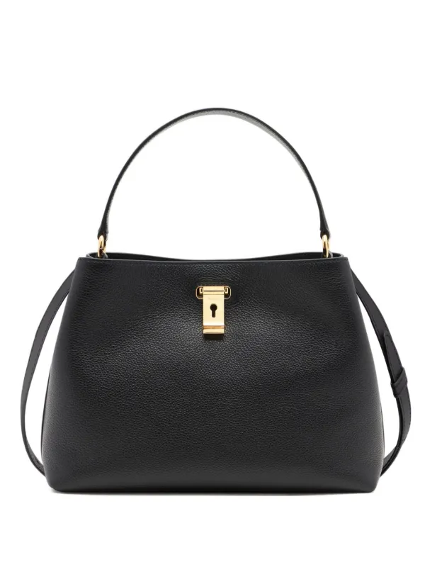 Bally Lock Me Grained Shoulder Bag in Black