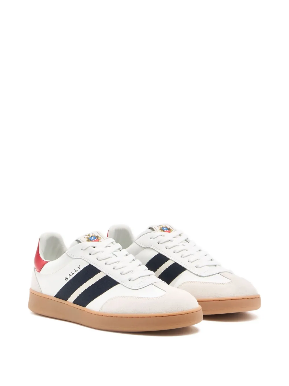 Bally Retro Crest Striped Leather Sneakers In White