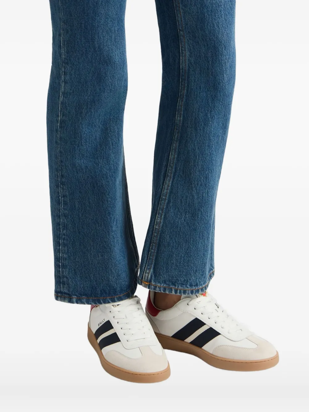 Bally Retro Crest Striped Leather Sneakers In White