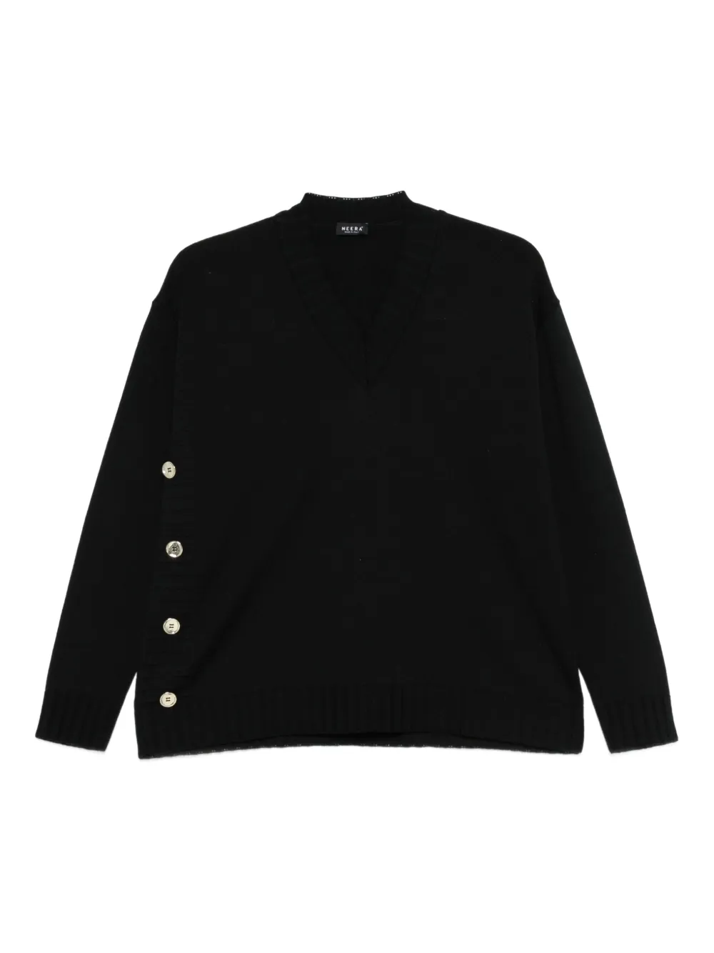 Neera suéter tejido con botones y cuello en V | negro | Image 1