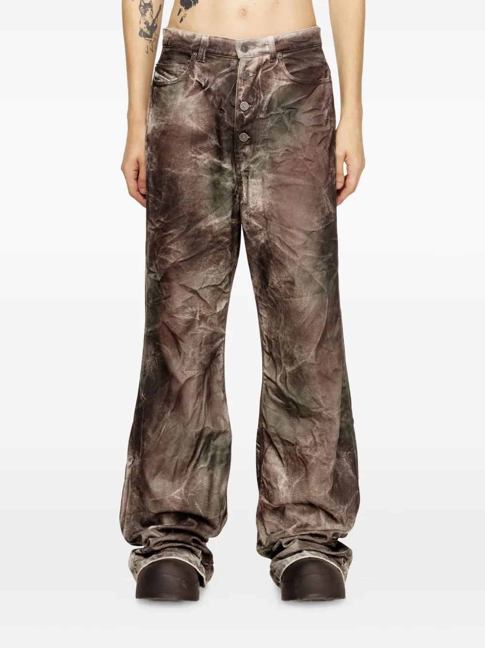 Diesel x Thug Club high waist straight broek Bruin