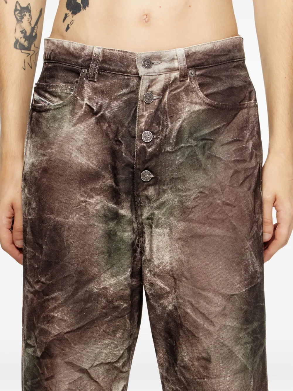 Diesel x Thug Club high waist straight broek Bruin