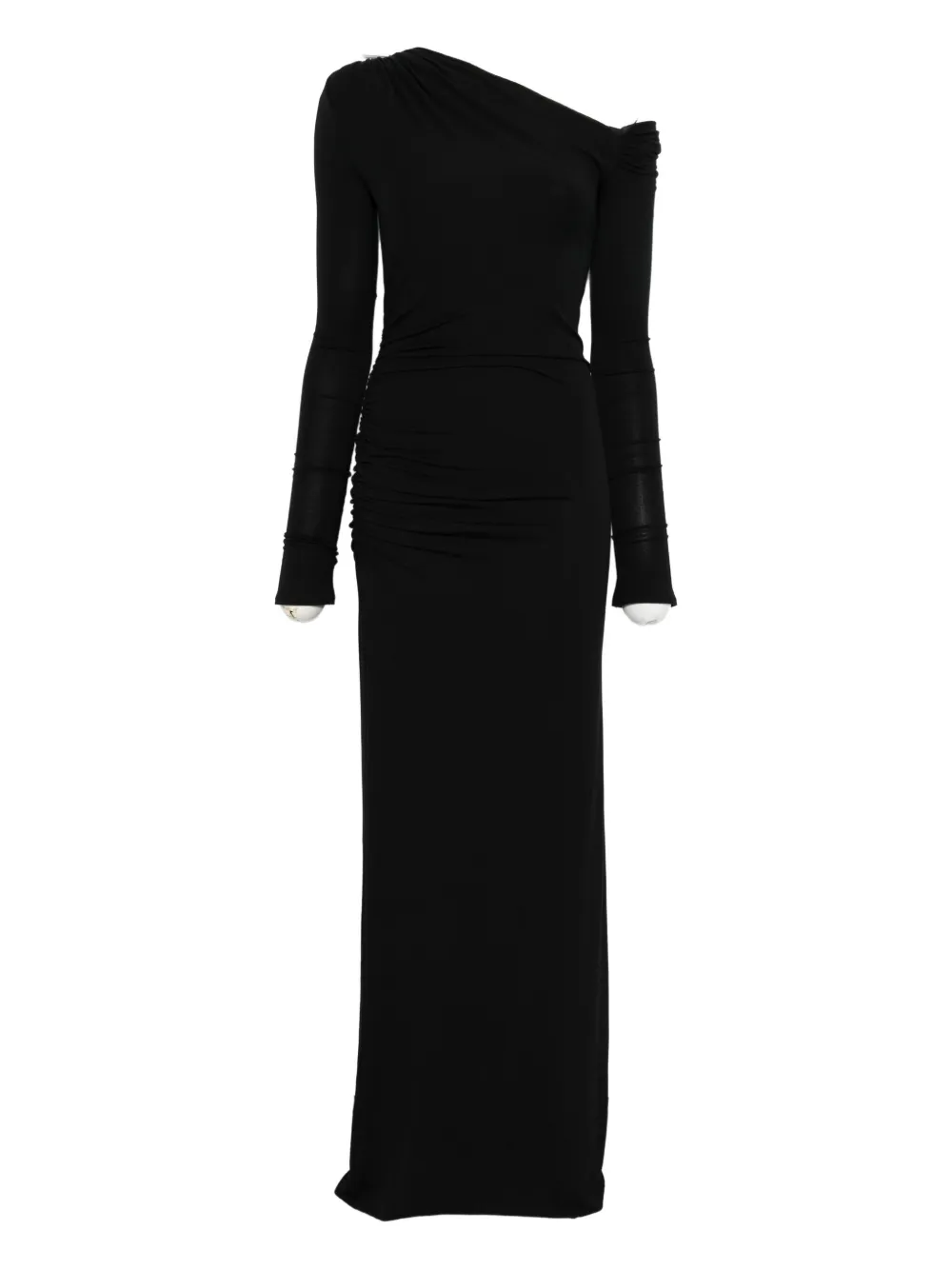 Les Filles D'eva Long-sleeved Draped Maxi Evening Dress In Black