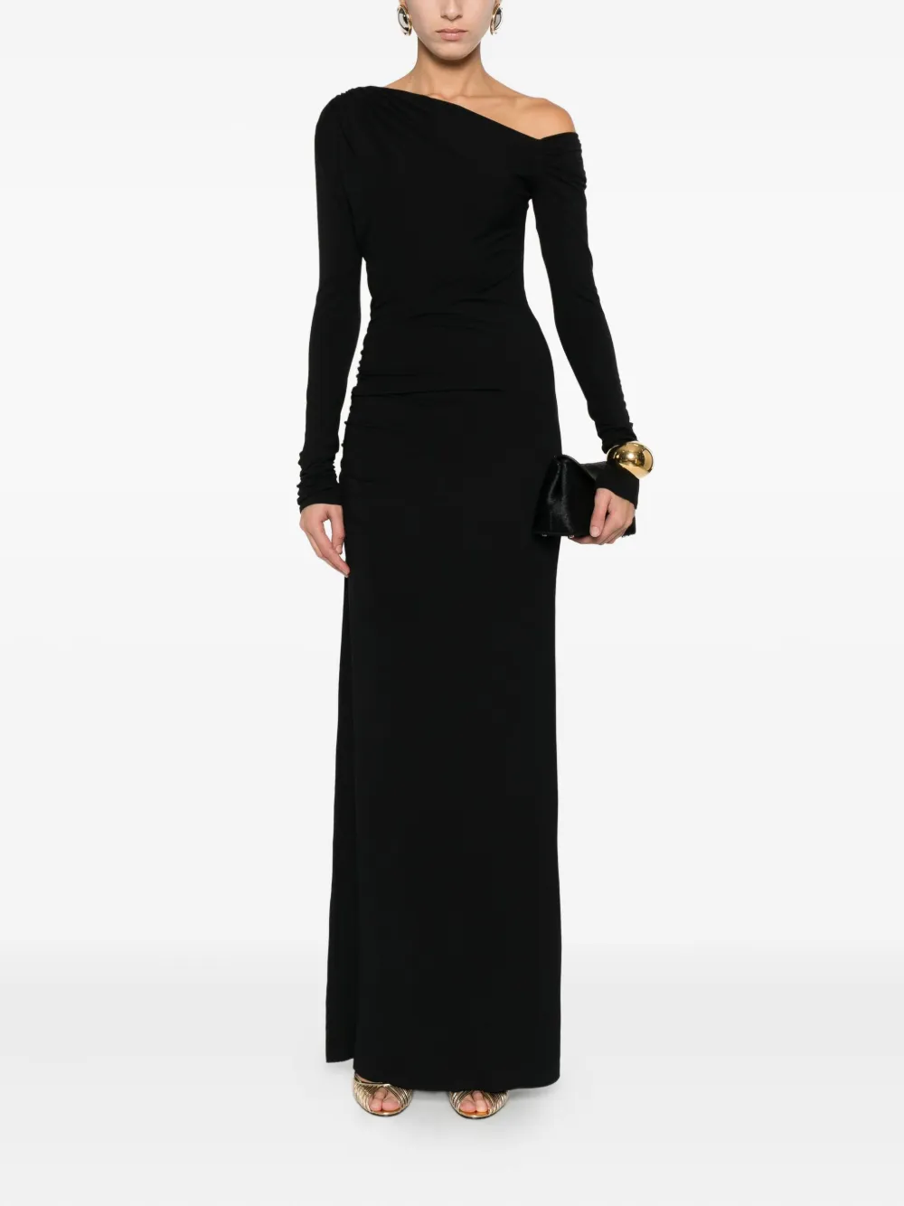 Les Filles d'Eva long-sleeved draped maxi evening dress - Zwart