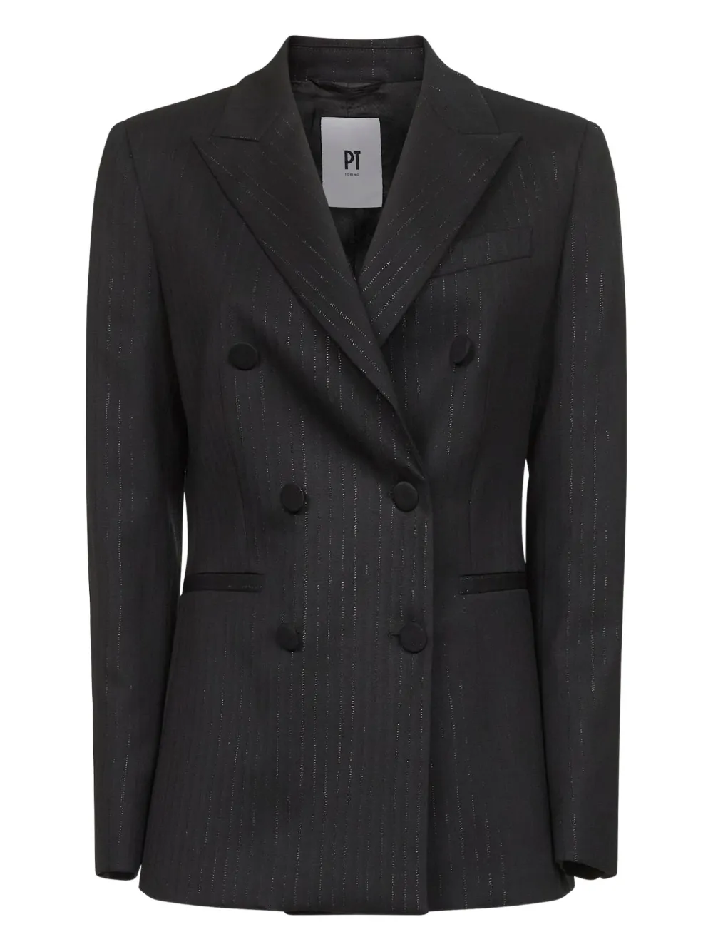 Pt Torino Pinstripe Double-breasted Blazer In Black