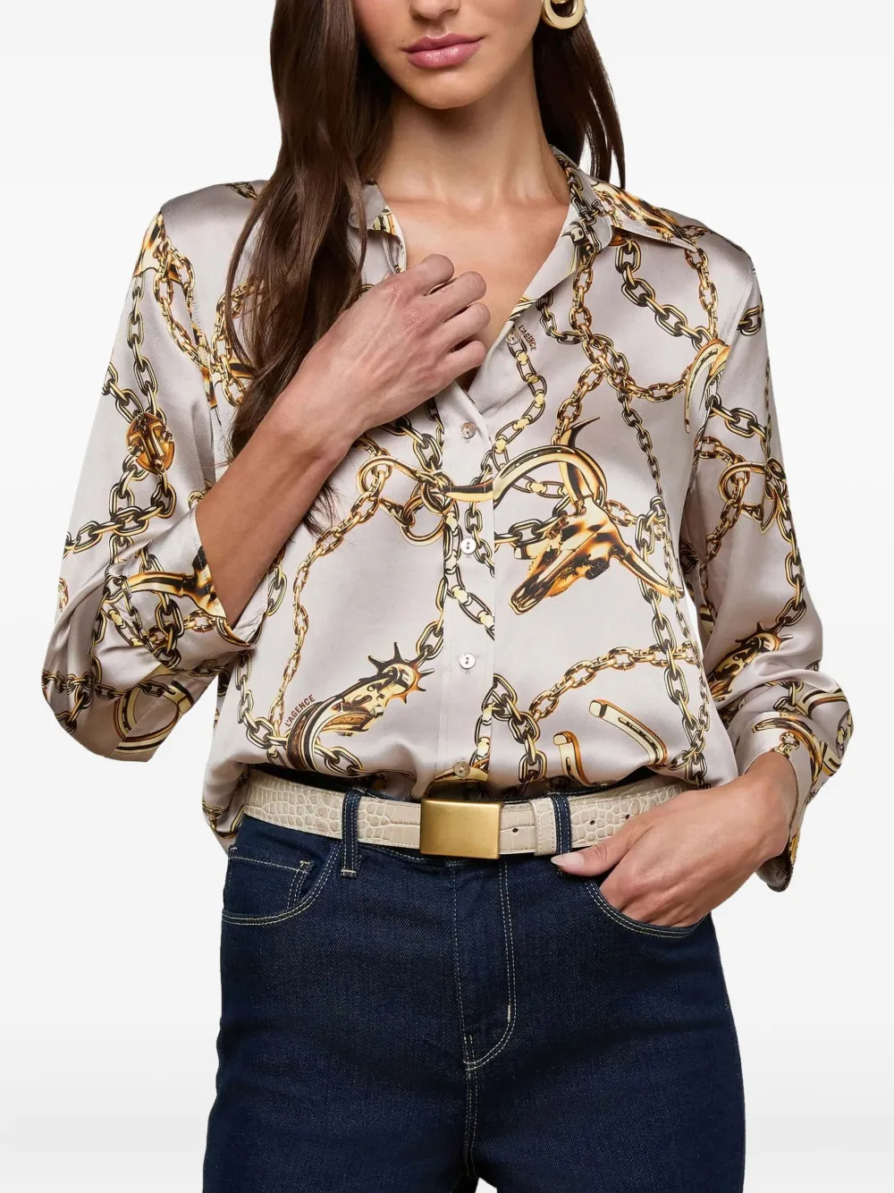 L'agence Dani Silk Blouse In Neutral