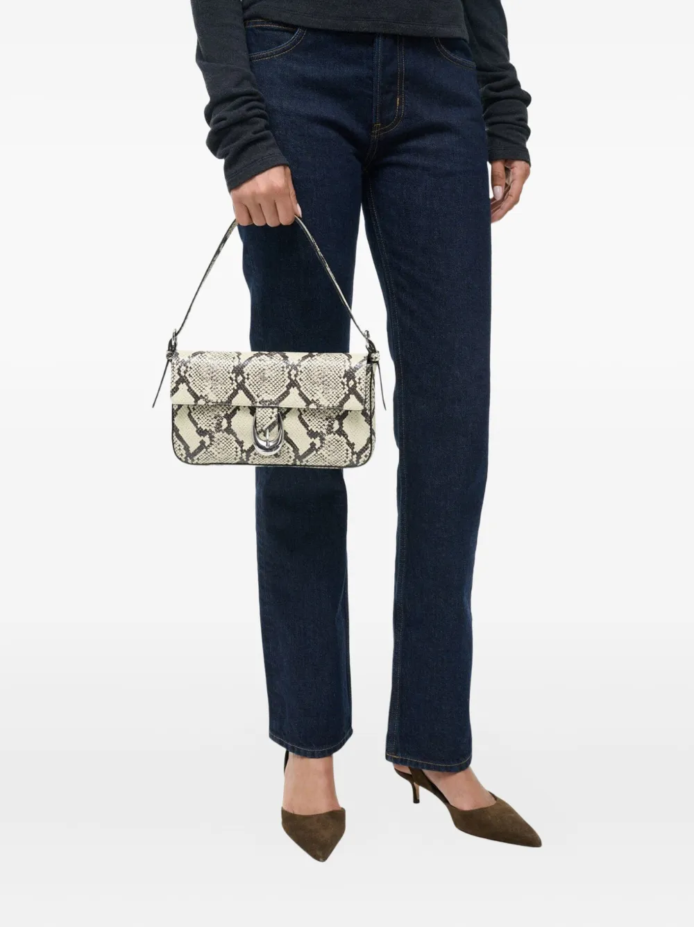 STAUD HARLOW snake-print shoulder bag - Wit
