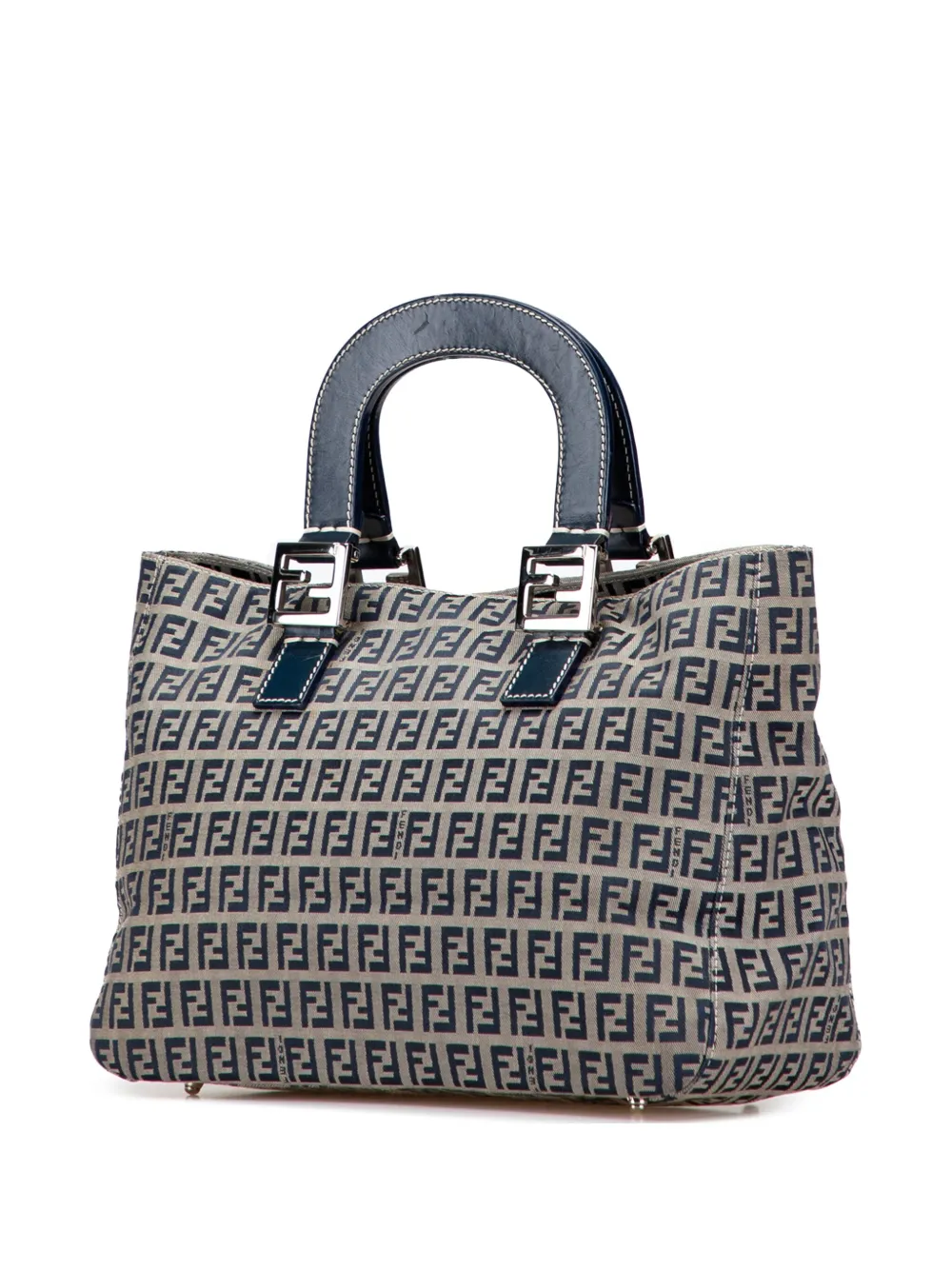 Pre-owned Fendi 2000-2010 Small Zucchino Canvas Twins Tote Bag In Gray