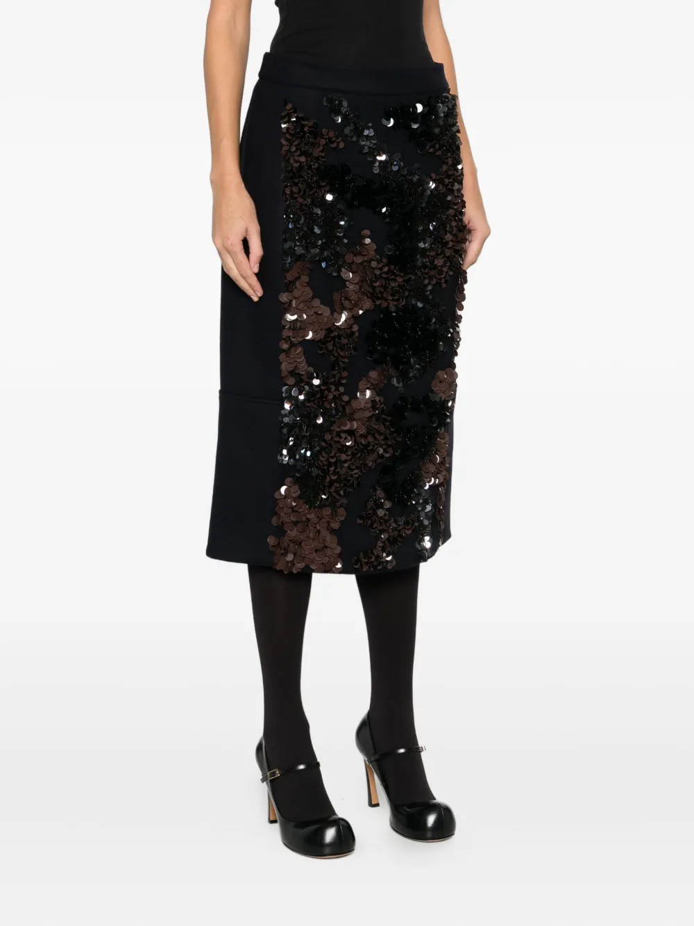 Plan C Sequined Wool-blend Midi Skirt In Black