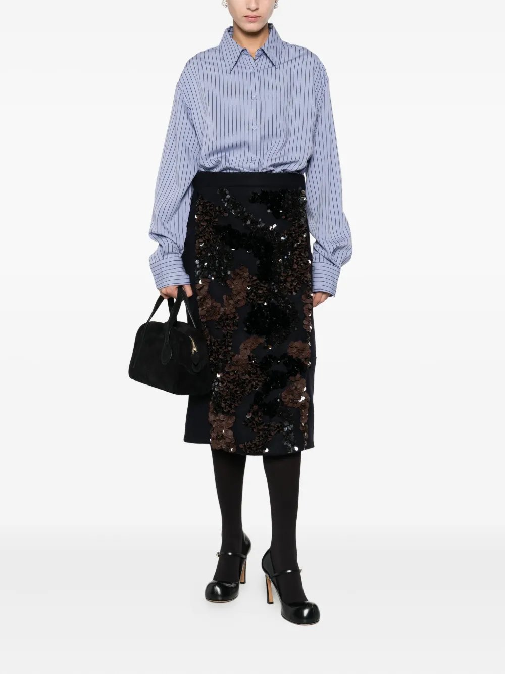 Plan C Midi-rok met pailletten - Blauw