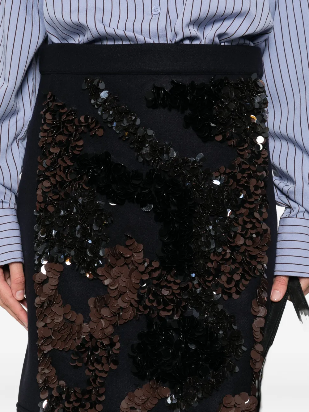 Plan C Sequined Wool-blend Midi Skirt In Black