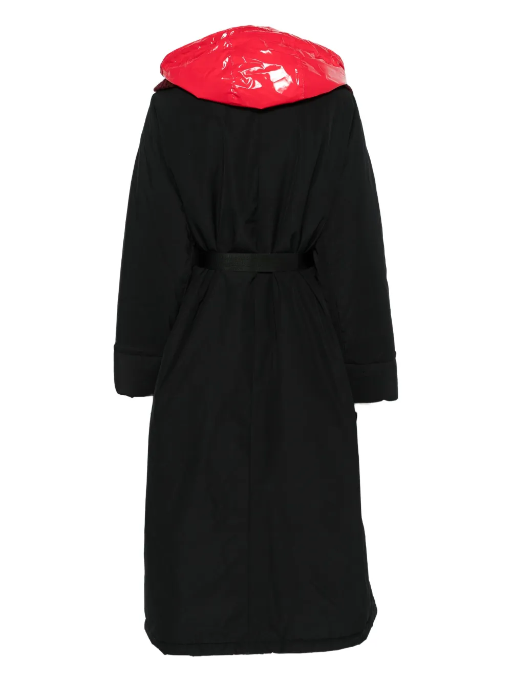 Plan C Contrast-hood Trench Coat In Black