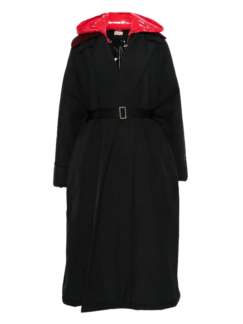 Plan C Contrast-hood Trench Coat In Black