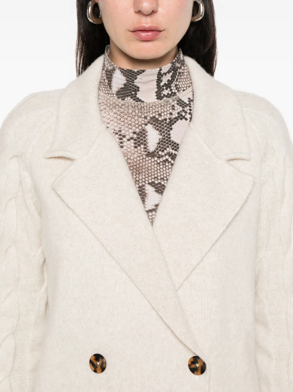 双排扣绞花针织开衫