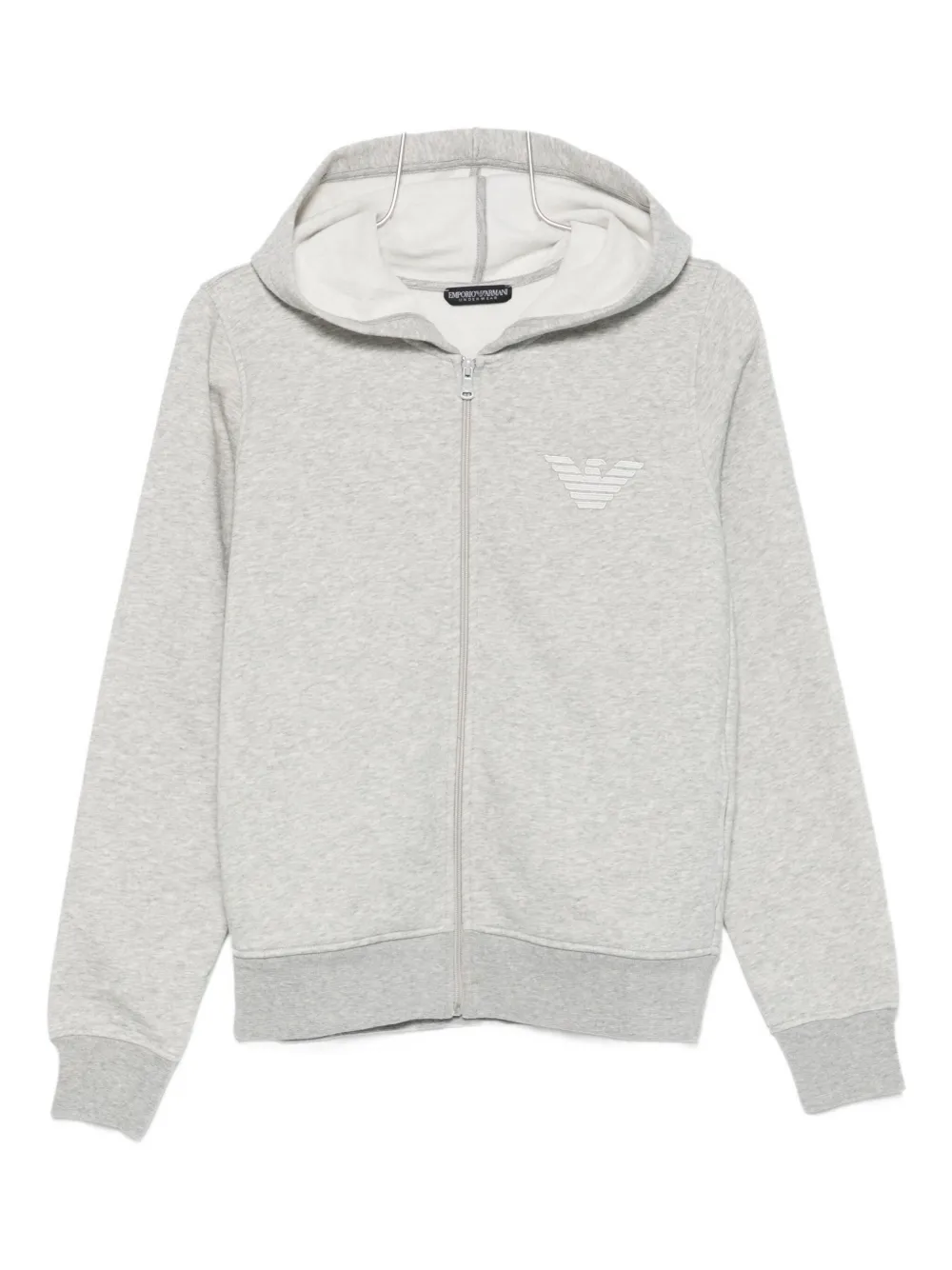 Emporio Armani Hooded Knitwear With Ribbed Cuffs And Hem In Gray