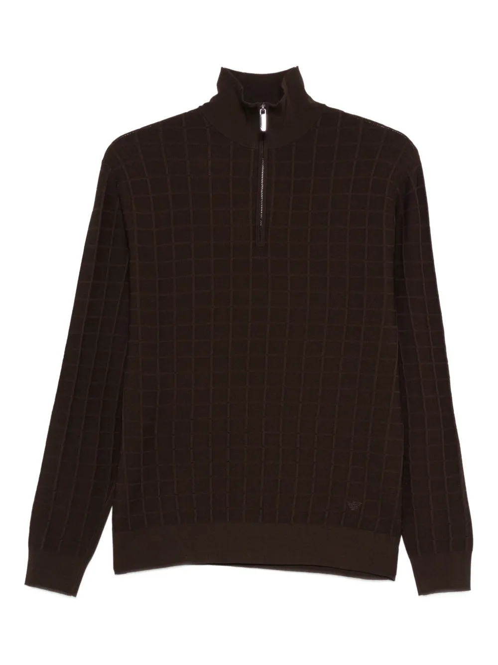 Emporio Armani grid-pattern half-zip jumper | Brown | Image 1