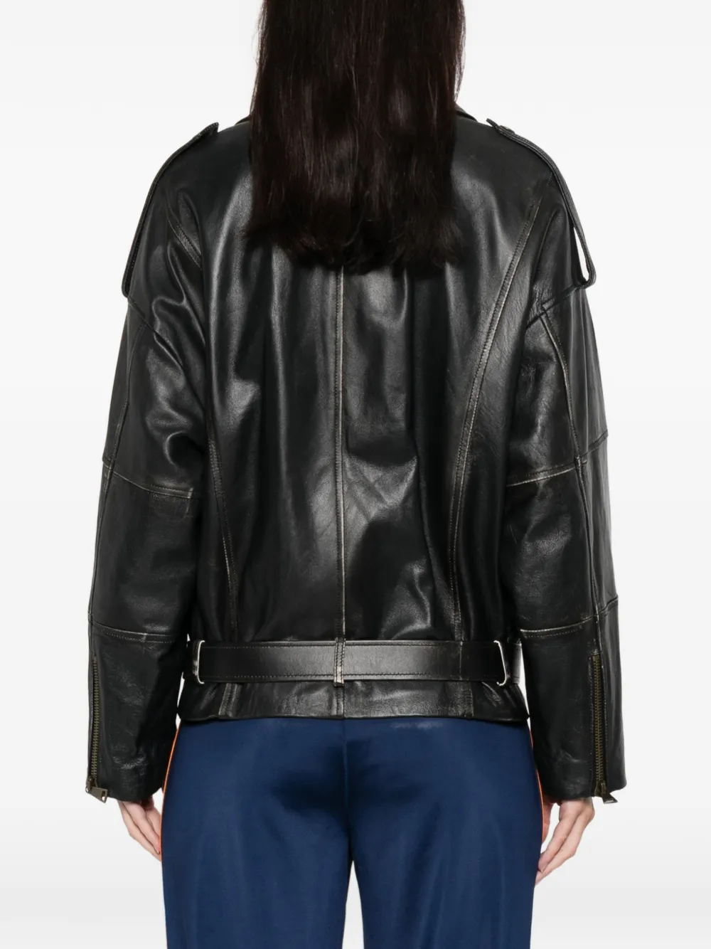 Semicouture Zip-fastening Belted Leather Jacket In Black